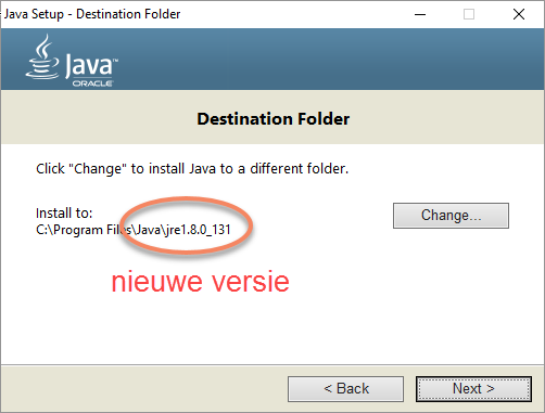 Java installatie pad versie 1.8.0_131
